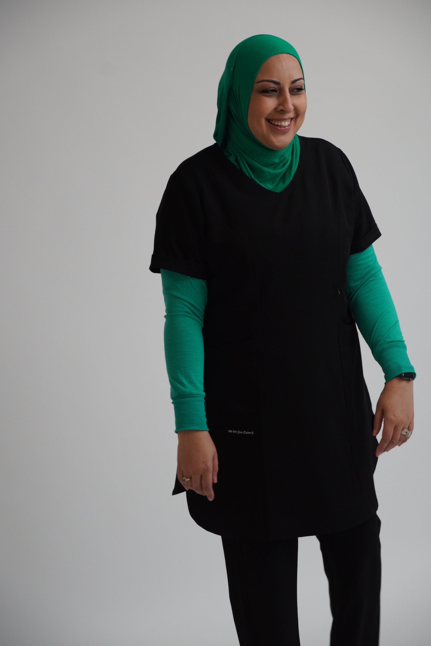 Black Modest Scrub Top – Sleek, Strong & Functional- "Nabeelah"